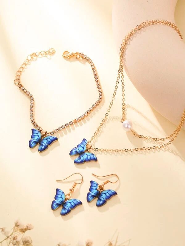 Shein- Butterfly jewelry set decorated with artificial pearls 4 pieces