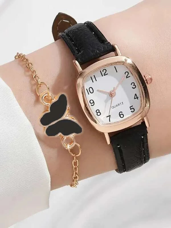 Shein - 1pc Minimalist Quartz Watch & 1pc Bracelet