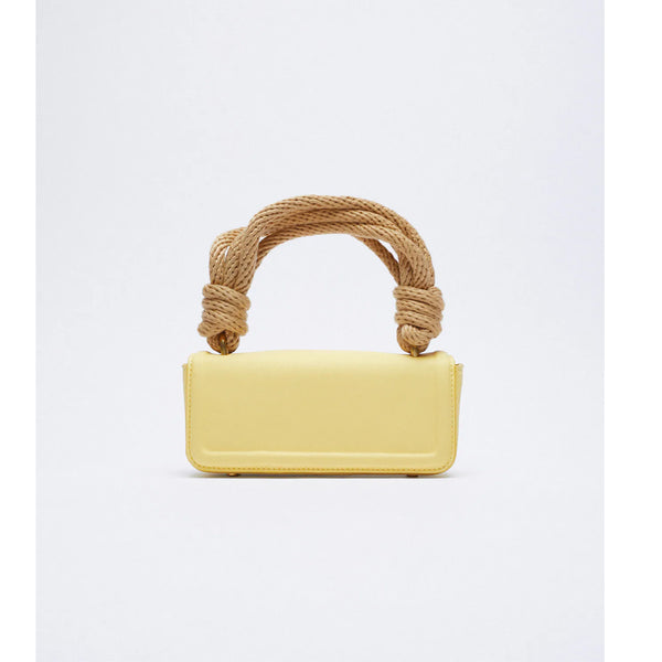 Zara- Rectangular Handbag With Rope Handle- Yellow