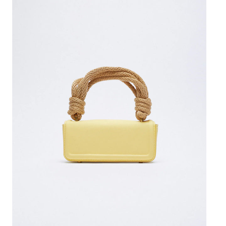 Zara- Rectangular Handbag With Rope Handle- Yellow