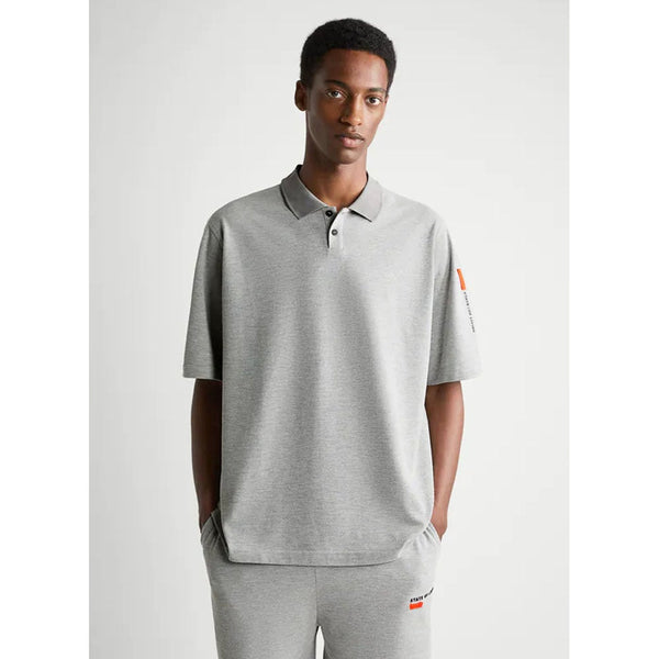 Zara- Textured Piqué Polo Shirt-  Grey marl