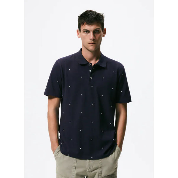 Zara- Geometric Print Polo Shirt- Navy blue