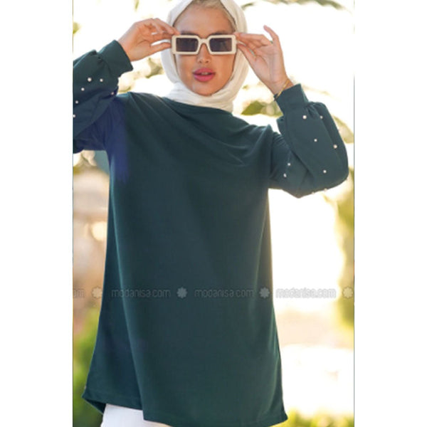 Modanisa- Por La Cara Emerald - Crew neck - Tunic