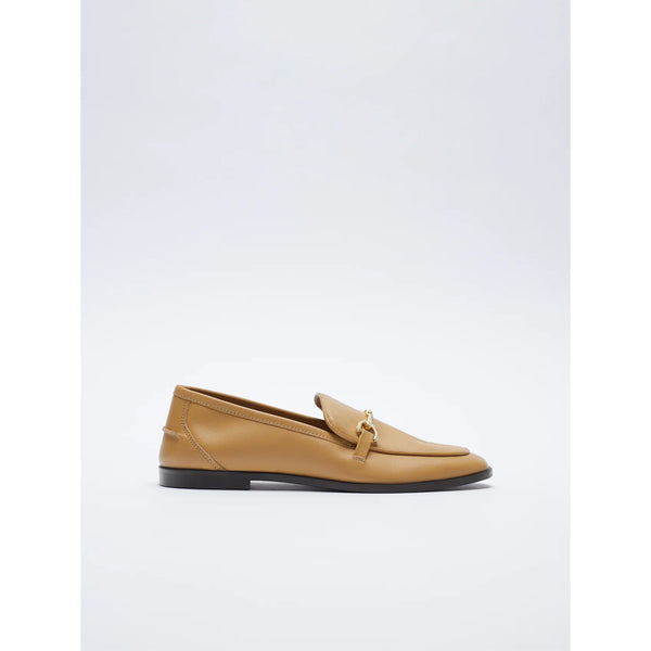 Zara- leather Flat Loafers With Buckle Detail