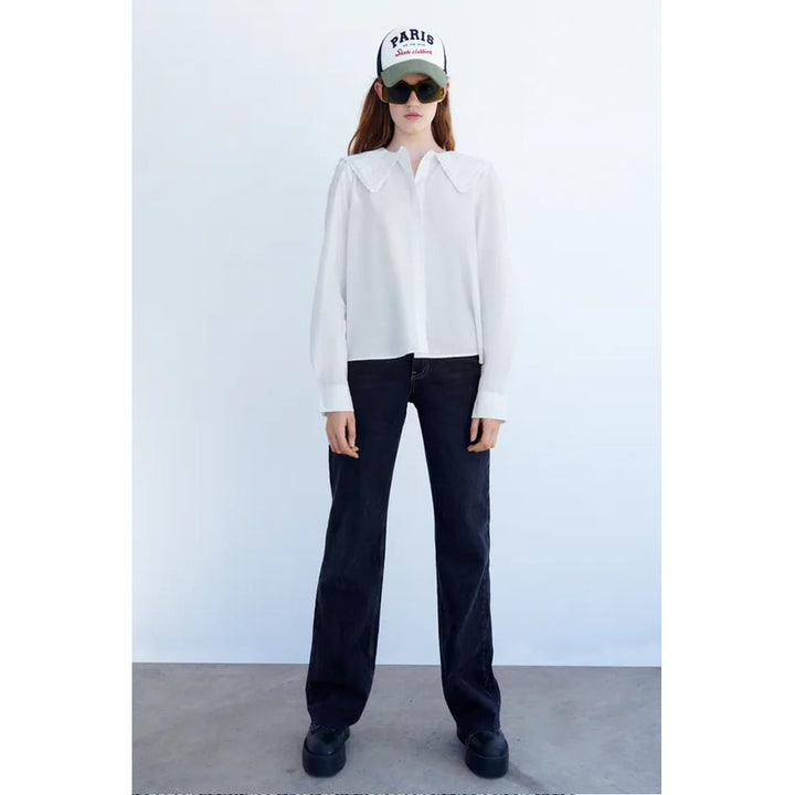 Zara- Embroidered Poplin Shirt- White