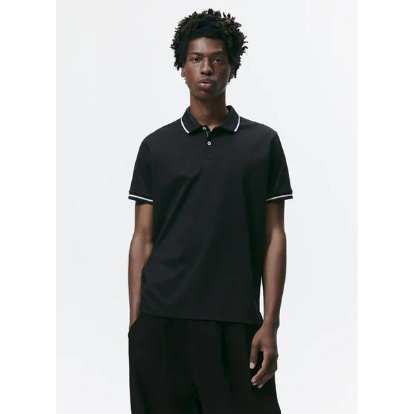 Zara- Polo Shirt With Mercerised Finish- Black