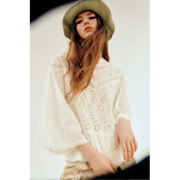 Zara- Blouse With Cutwork Embroidery- White