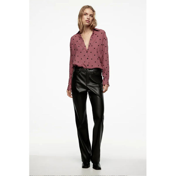 Zara- Contrast Polka Dot Shirt- MARSALA