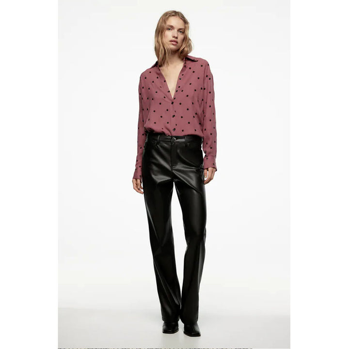 Zara- Contrast Polka Dot Shirt- MARSALA