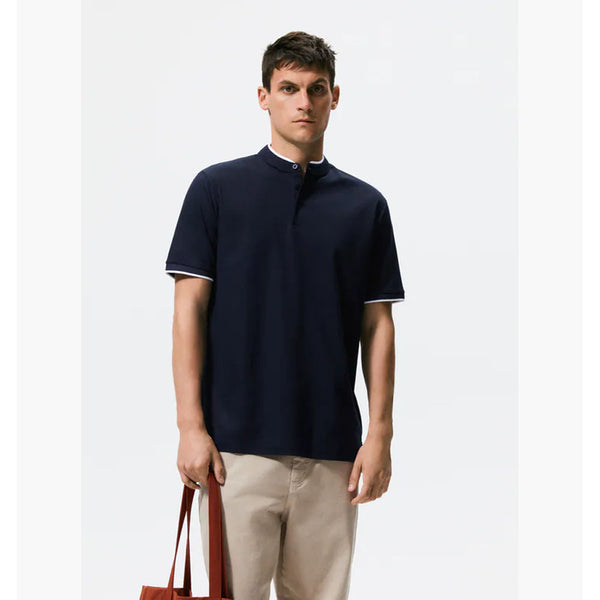 Zara- Polo Shirt With Mercerised Finish- Navy blue