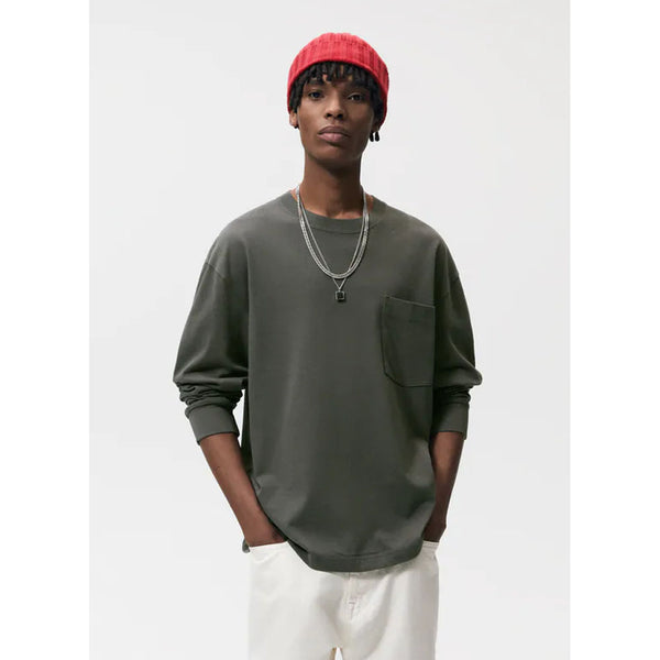 Zara- Oversized T-Shirt With Pocket- Dark green