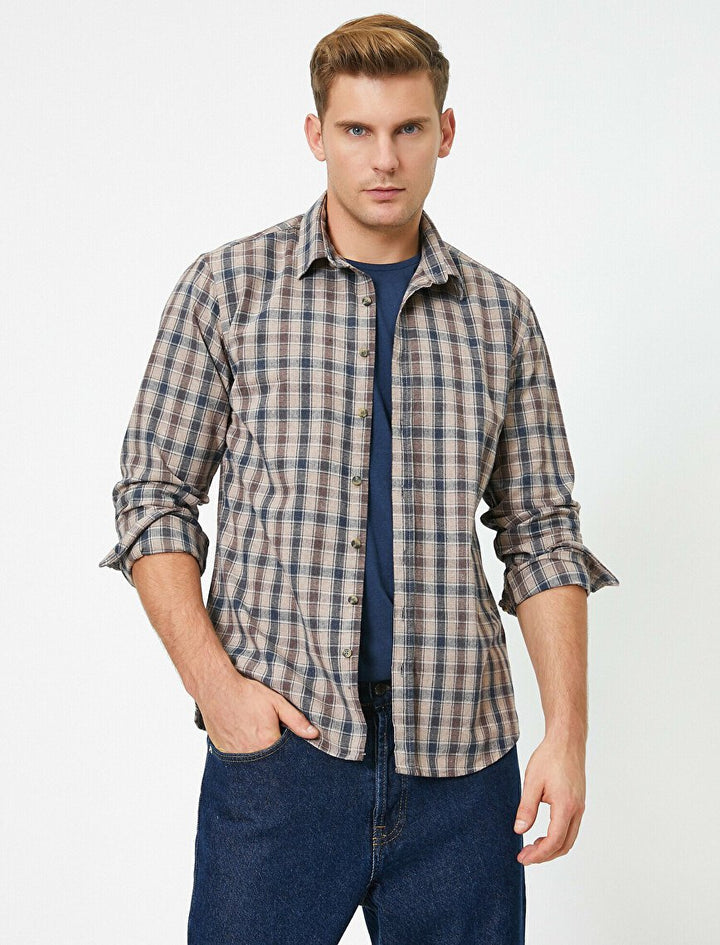Koton- Cotton Long Sleeve Checked Smart Shirt - Brown Check