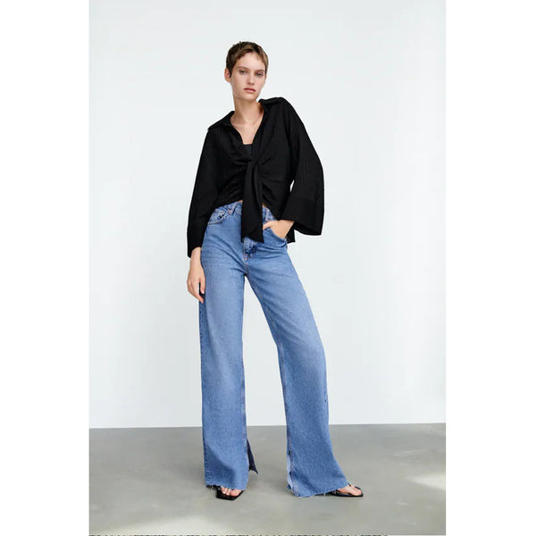 Zara- Draped Top With Knot- Black