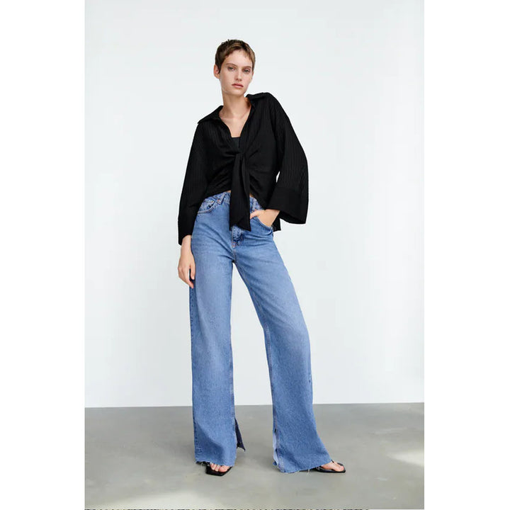 Zara- Draped Top With Knot- Black