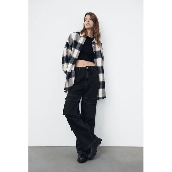 Zara- Check Flannel Shirt- Ecru/Blue