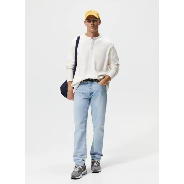 Zara- T-Shirt With Buttoned Neck- Ecru