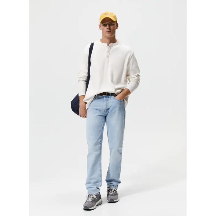 Zara- T-Shirt With Buttoned Neck- Ecru