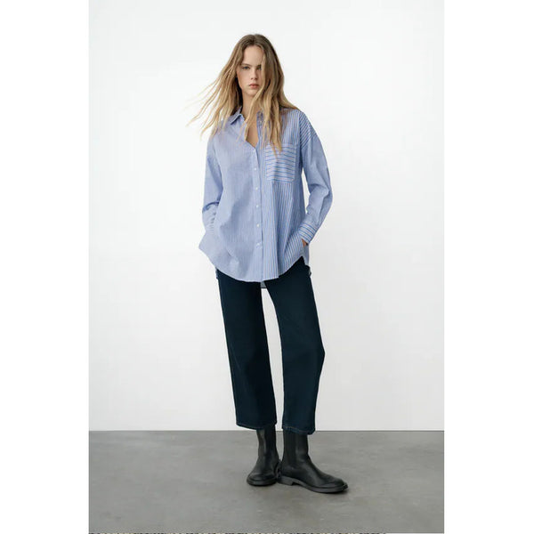 Zara- Contrast Striped Shirt-  Blue/White