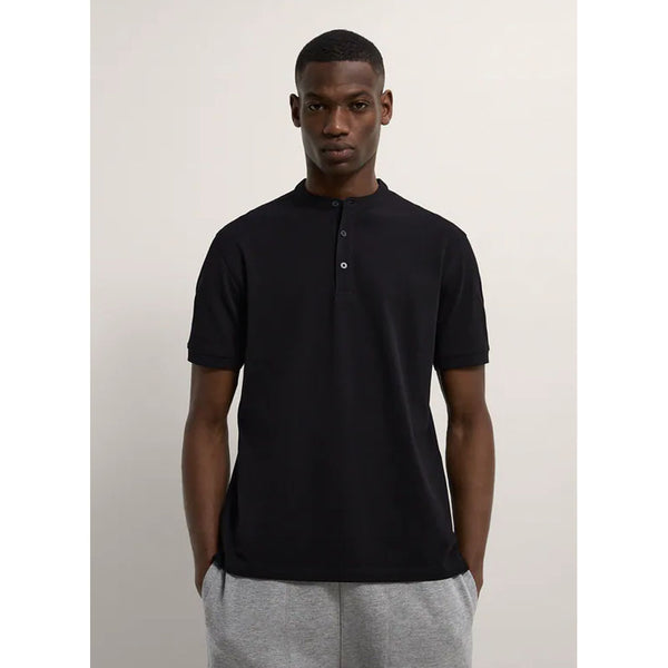 Zara- Piqué Polo Shirt With Stand-Up Collar- Black