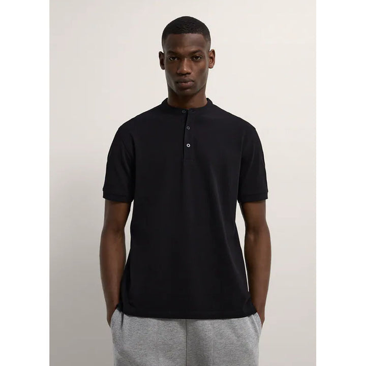 Zara- Piqué Polo Shirt With Stand-Up Collar- Black
