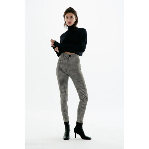 Zara- Textured Check Leggings-  Green/Ecru