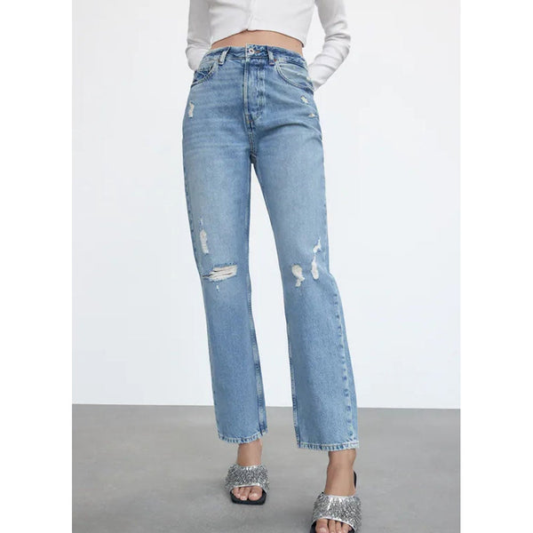 Zara- Jeans Z1975 Relaxed Rips- Mid-blue