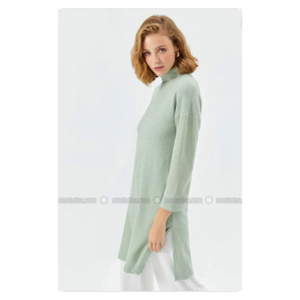 Modanisa- Muni Muni Sea-green - Polo neck - Unlined - Knit Tunics