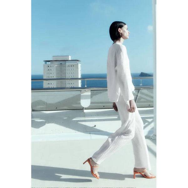 Zara- Long Textured Trousers- White