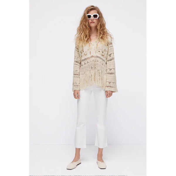 Zara- Knit Tunic With Contrast Crochet- Special Edition- Sand