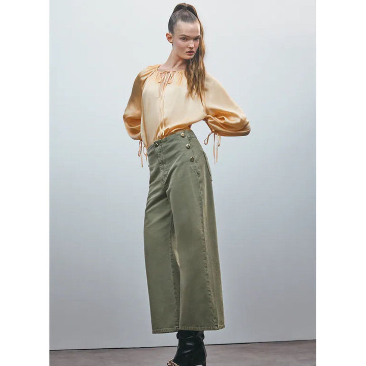 Zara- Z1975 Cropped Wide-Leg Jeans With Buttons- Light khaki