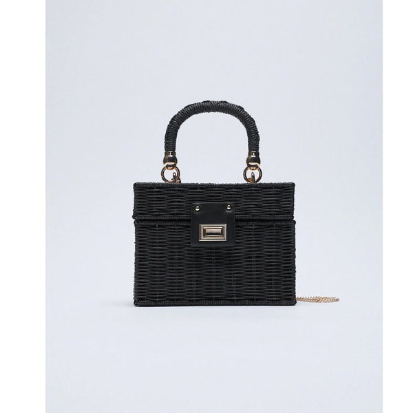 Zara- Woven Minaudière With Metallic Clasp- Black