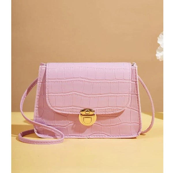 Shein- Croc Embossed Push Lock Crossbody Bag