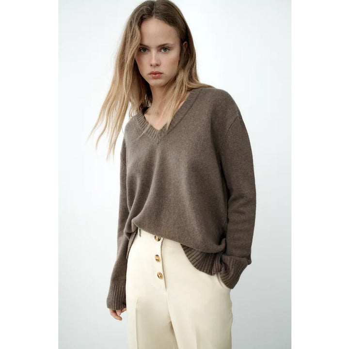 Zara- High-Waist Buttoned Trousers- Cream