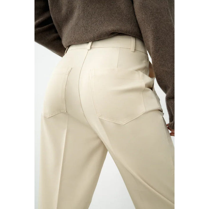 Zara- High-Waist Buttoned Trousers- Cream