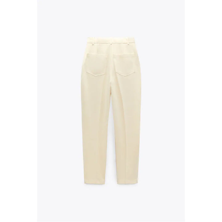 Zara- High-Waist Buttoned Trousers- Cream