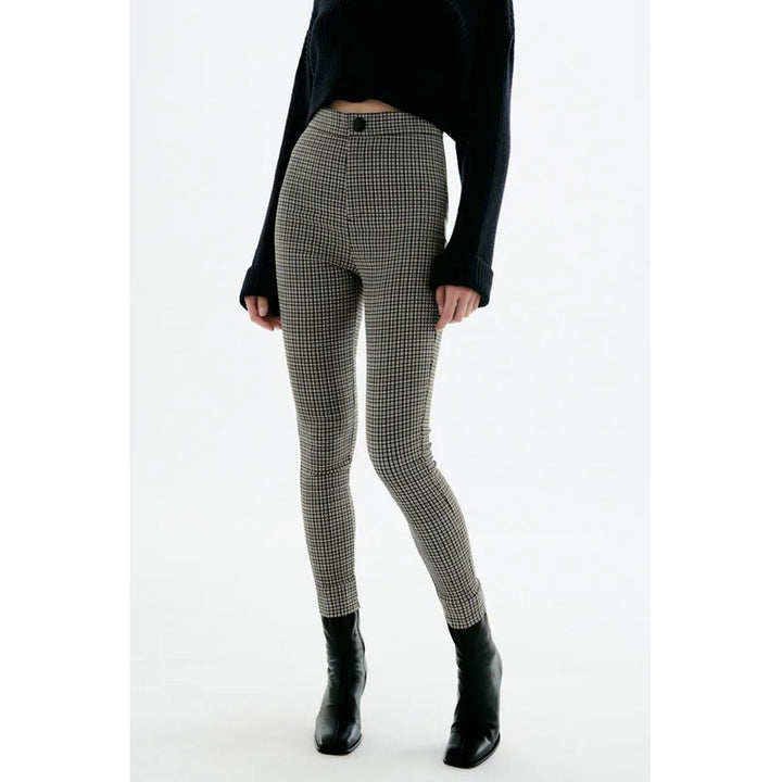 Zara- Textured Check Leggings-  Green/Ecru
