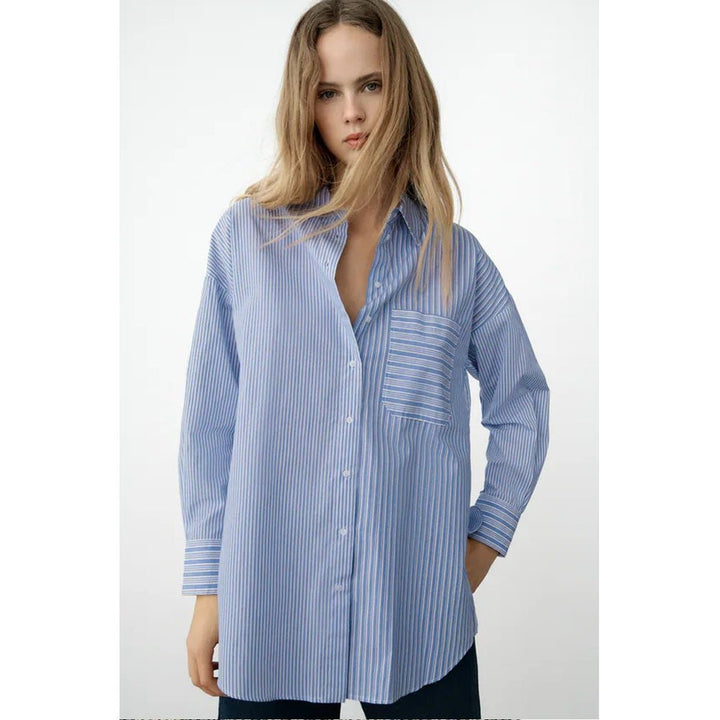 Zara- Contrast Striped Shirt-  Blue/White