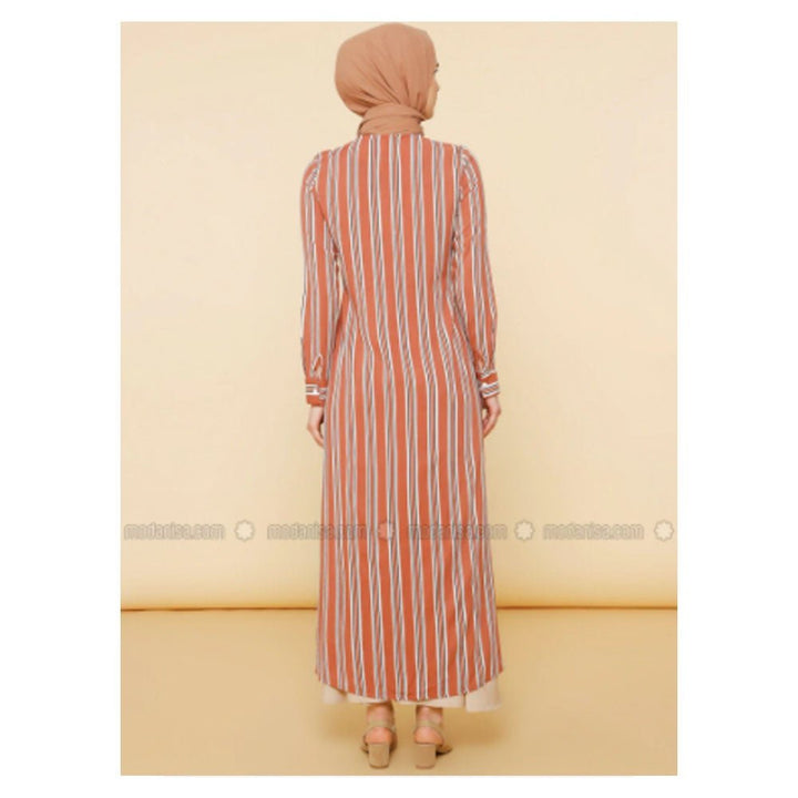 Modanisa- Mnatural Cinnamon - Stripe - Crew neck - Viscose - Tunic