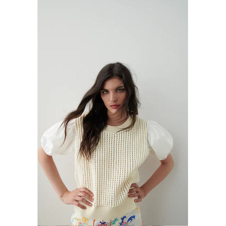 Zara- Combined Crochet Top-  Oyster White