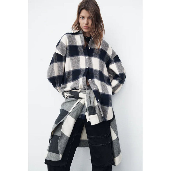 Zara- Check Flannel Shirt- Ecru/Blue