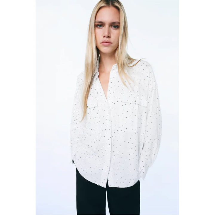 Zara- Polka Dot Shirt- Ecru/Black