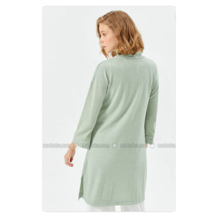 Modanisa- Muni Muni Sea-green - Polo neck - Unlined - Knit Tunics