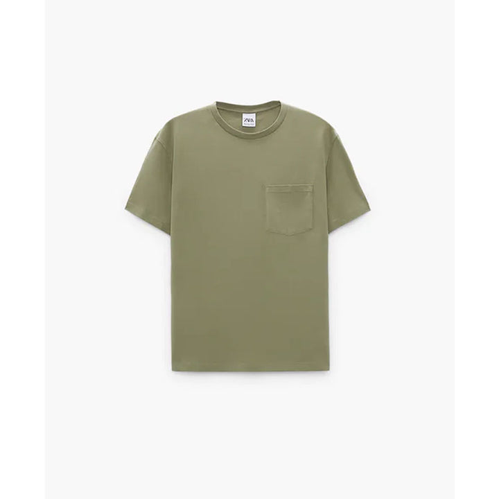 Zara- Piqué Texture T-Shirt- Khaki