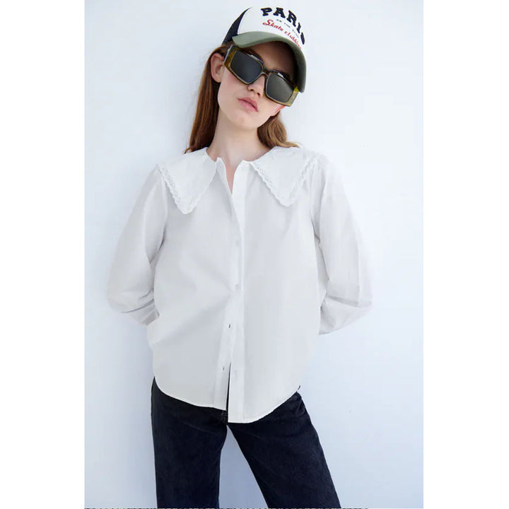 Zara- Embroidered Poplin Shirt- White