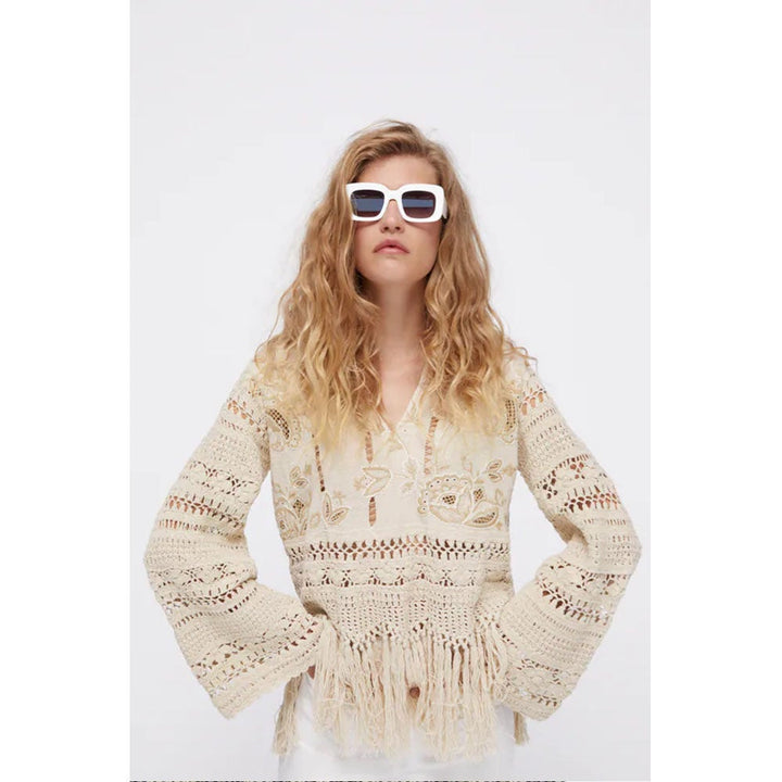 Zara- Knit Tunic With Contrast Crochet- Special Edition- Sand