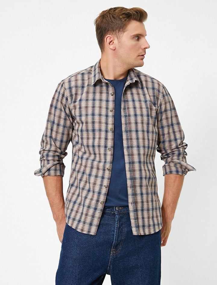 Koton- Cotton Long Sleeve Checked Smart Shirt - Brown Check