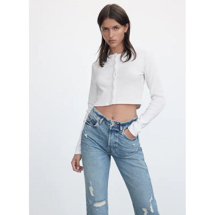 Zara- Jeans Z1975 Relaxed Rips- Mid-blue