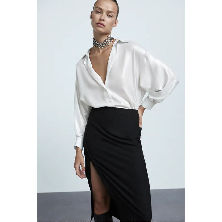 Zara- Flowing Shiny Shirt- Silver