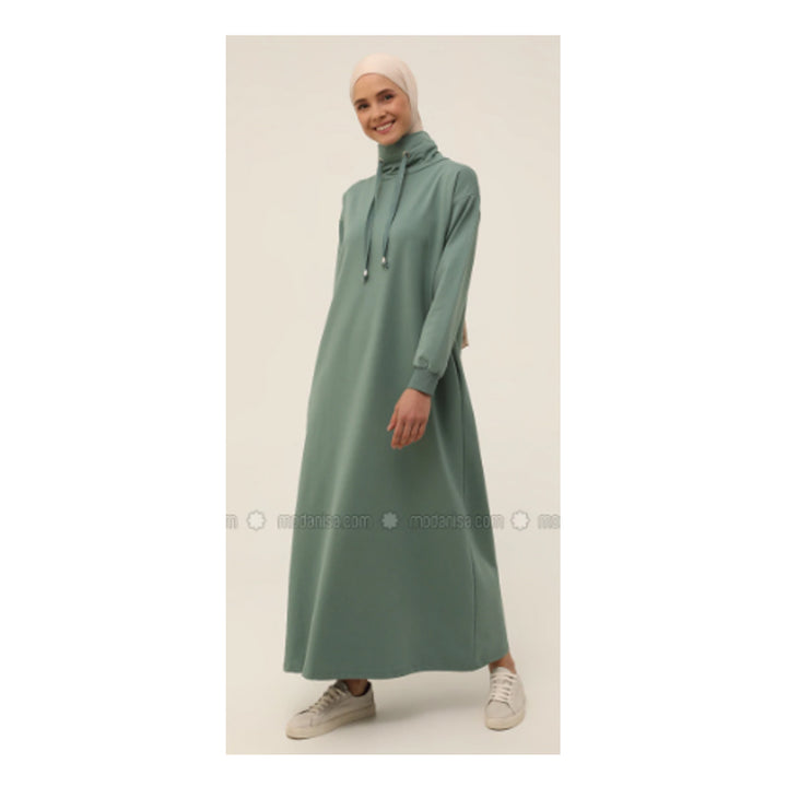 Modanisa- Green Almond - Polo neck - Unlined - Modest Dress