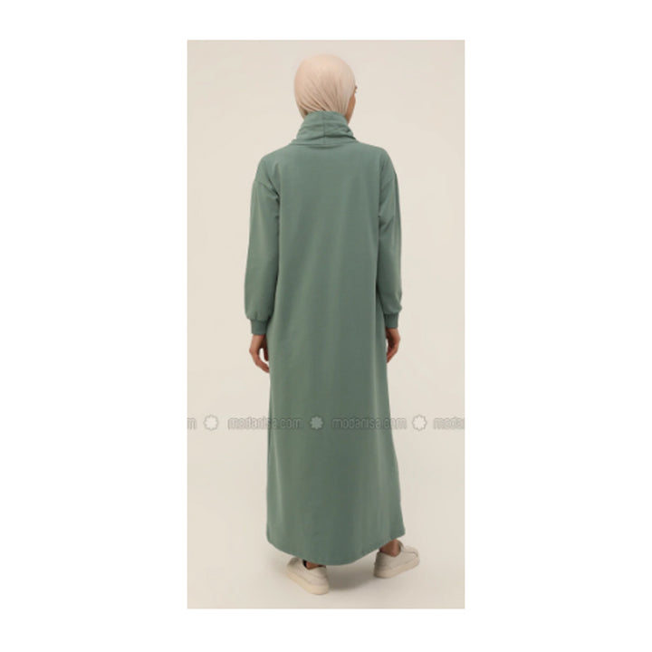 Modanisa- Green Almond - Polo neck - Unlined - Modest Dress